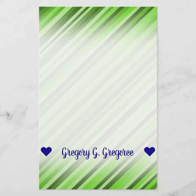 Customizable Name; Green Lines/Stripes Pattern Stationery (Front)