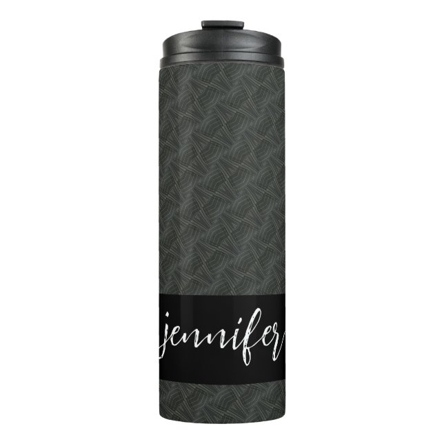 Customizable name Grey steel seamless pattern Thermal Tumbler (Front)