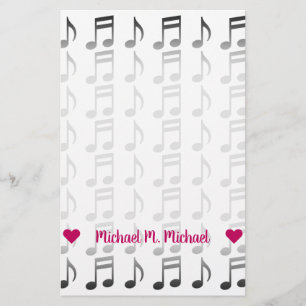 Customizable Name; Grid of Musical Notes Stationery