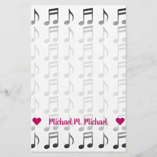 Customizable Name; Grid of Musical Notes Stationery (Front)
