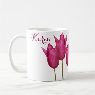 Customizable name Karen pretty pink tulips floral Coffee Mug