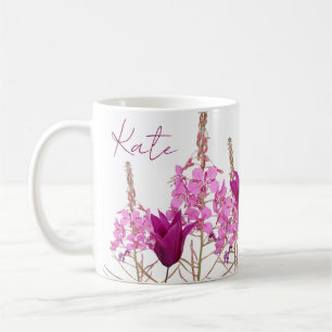 Customizable name Kate pink tulip wild flowers  Coffee Mug