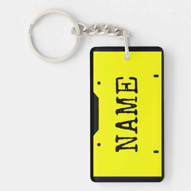 Customizable Name License Plate Yellow And Black Keychain (Front)
