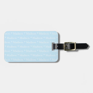 Customizable name, light blue white double sided luggage tag