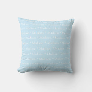 Customizable name light blue white double sided throw pillow