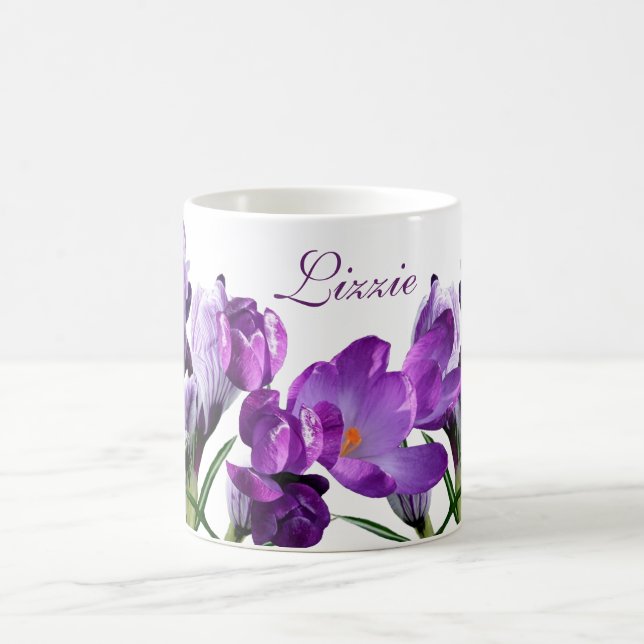 Customizable name Lizzie purple flowers trendy hot Coffee Mug (Center)