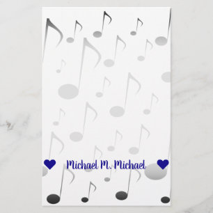 Customizable Name; Many Musical Notes Pattern Stationery