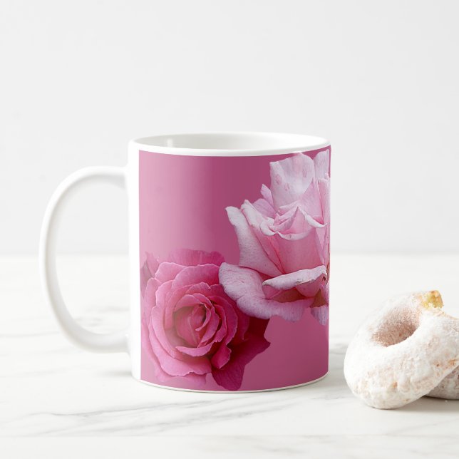 Customizable name Miriam pretty pink rose floral Coffee Mug (With Donut)
