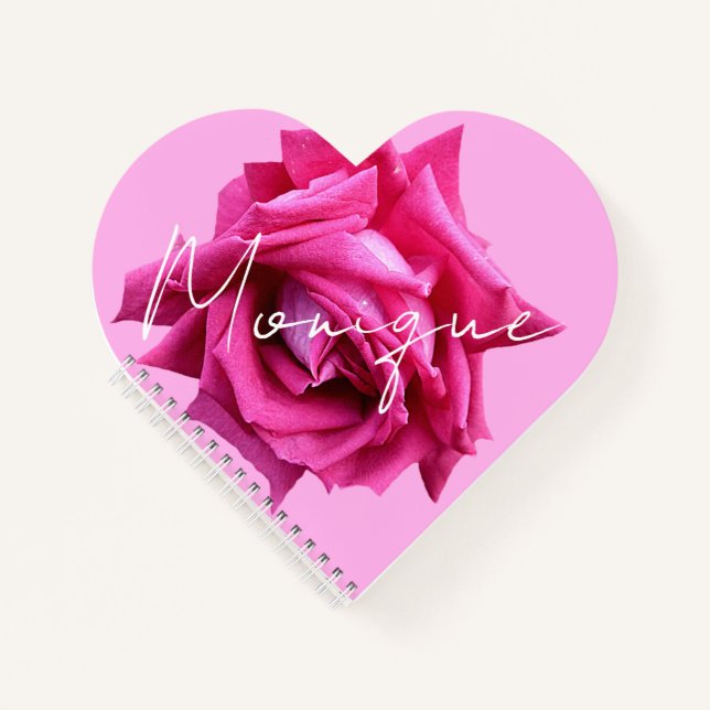 Customizable name Monique pretty hot pink rose fun Notebook (Front)