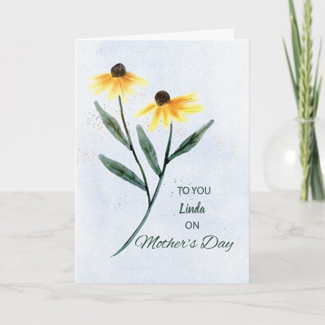 Customizable Name Mothers Day Two Cone Flowers Card (Front)