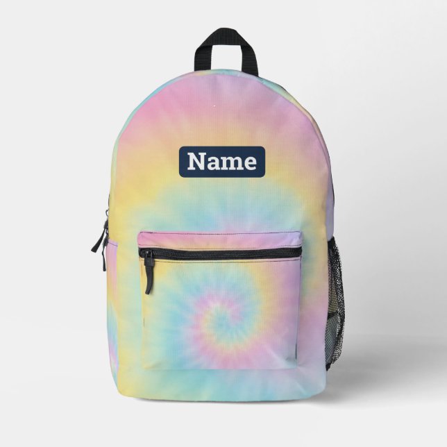 Customizable Name Pastel Tie Dye Backpack (Front)