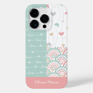 Customizable Name Patchwork Love Hearts Rainbows Case-Mate iPhone 14 Pro Case