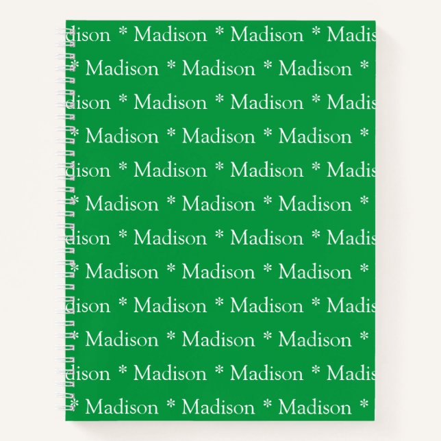 Customizable name pattern green white recipe notebook (Front)