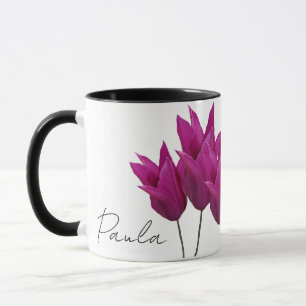 Customizable name Paula pretty pink tulips floral Mug