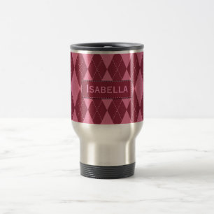 Customizable Name Pink Argyle Travel Mug