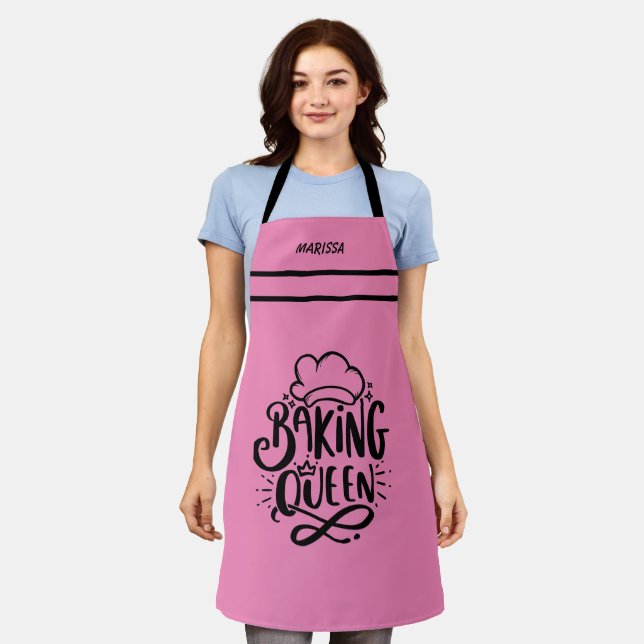 Customizable Name Pink  Baking Queen Typography  Apron (Worn)