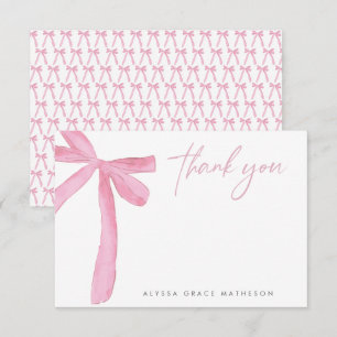 Customizable Name Pink Bow wedding Bridal Shower Thank You Card
