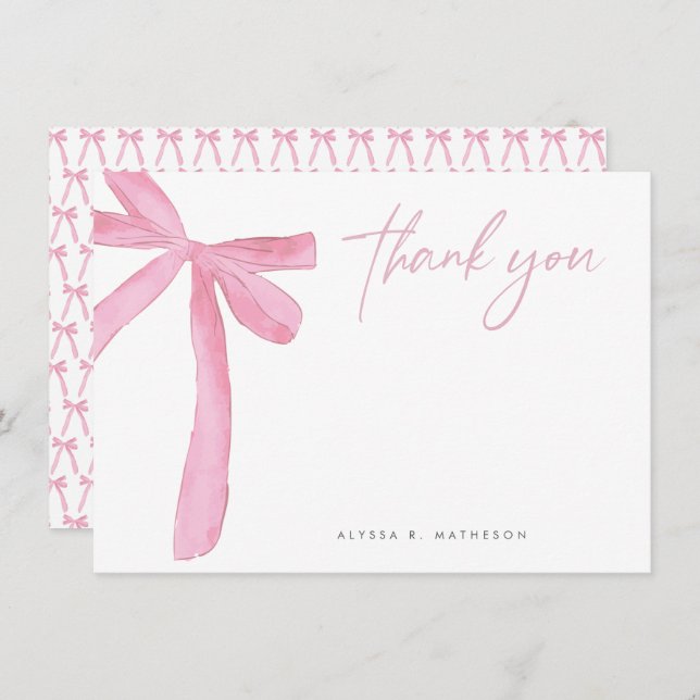 Customizable Name Pink Bow wedding Bridal Shower Thank You Card (Front/Back)