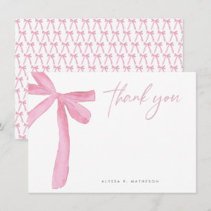 Customizable Name Pink Bow wedding Bridal Shower Thank You Card