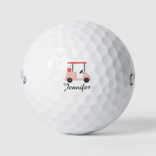 Customizable Name Pink Golf Cart Birthday Gift Balls