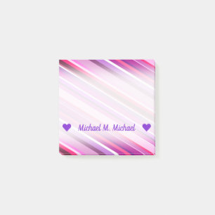 Customizable Name; Pink, Purple Stripes Pattern Post-it Notes