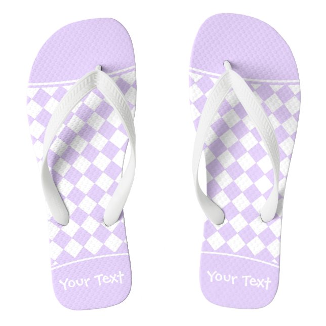Customizable Name Purple Diamond Chequered pattern Flip Flops (Footbed)