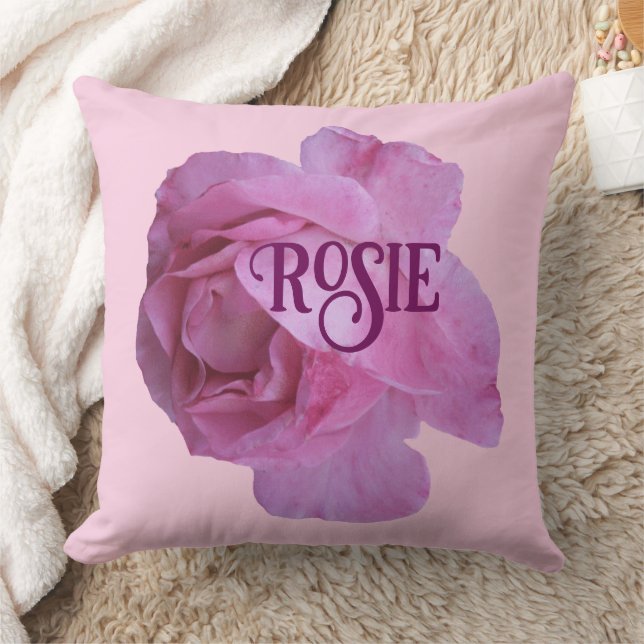 Customizable name Rosie pretty pink rose floral Throw Pillow (Blanket)