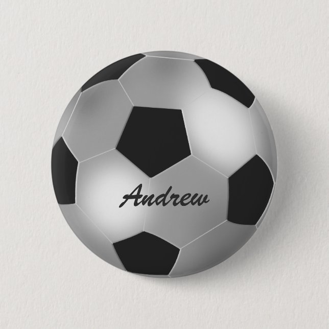 Customizable Name silver Soccer Ball button badges (Front)