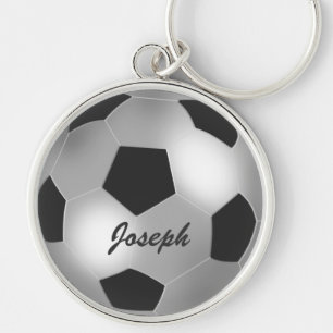 Customizable name silver Soccer Ball Keychain
