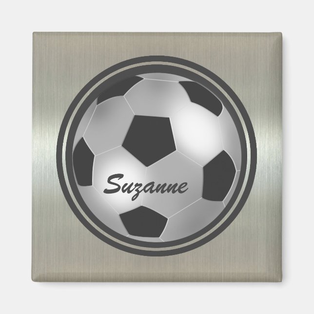 Customizable Name silver Soccer Ball Magnets (Front)