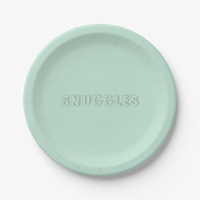 Customizable name "Snuggles" seafoam mint green Paper Plate (Front)