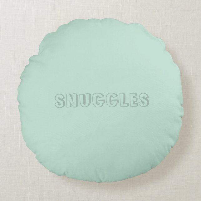 Customizable name "Snuggles" seafoam mint green Round Pillow (Front)
