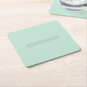 Customizable name "Snuggles" seafoam mint green Square Paper Coaster