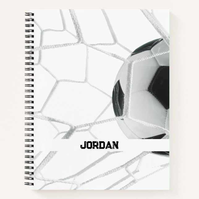 Customizable Name Soccer Ball Hitting The Net Fun  Notebook (Front)