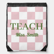Customizable Name Teach Tote Cute Pink Chequered