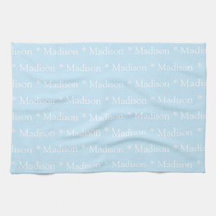 Customizable name text light blue white kitchen towel