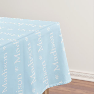 Customizable name text light blue white tablecloth