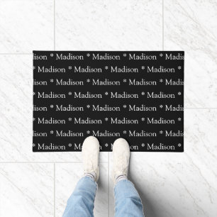 Customizable name text pattern black white doormat