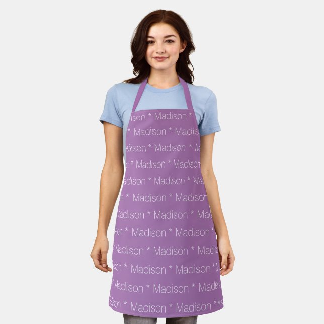 Customizable name, text, pattern lavender white apron (Worn)