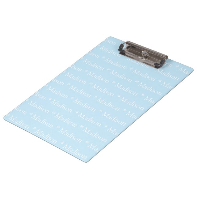 Customizable name text pattern light blue white clipboard (Angled)