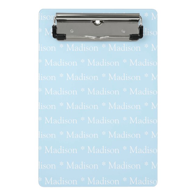 Customizable name text pattern light blue white mini clipboard (Front)