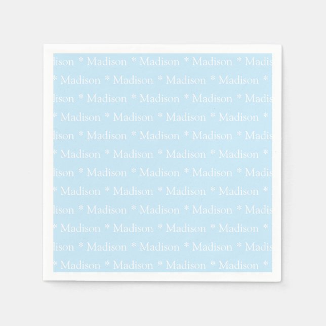 Customizable name text pattern light blue white napkin (Front)