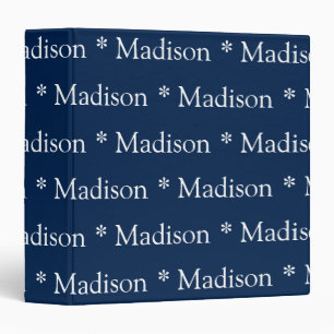 Customizable name text pattern navy blue white binder
