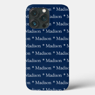 Customizable name, text, pattern navy blue white iPhone 13 pro case
