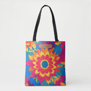 Customizable Name Vibrant Colours Stylish Floral  Tote Bag