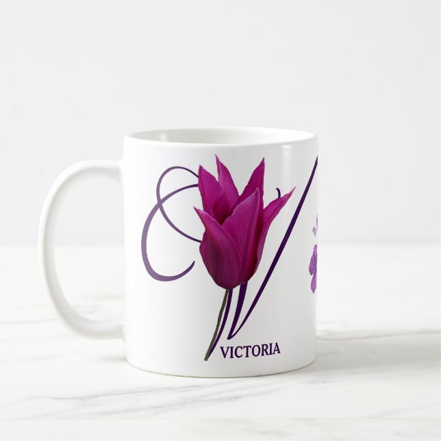 Customizable name Victoria monogram pretty floral Coffee Mug (Left)