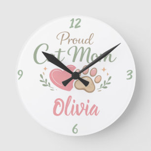 Customizable name Wall Clock For Cat Mom