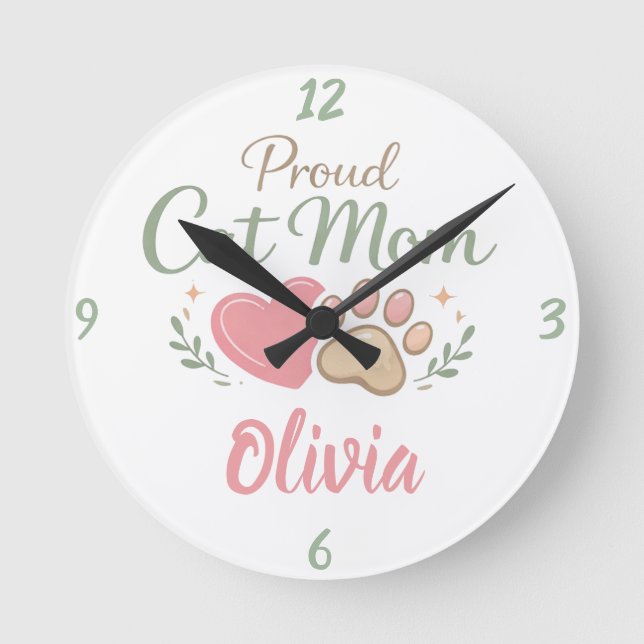 Customizable name Wall Clock For Cat Mom (Front)