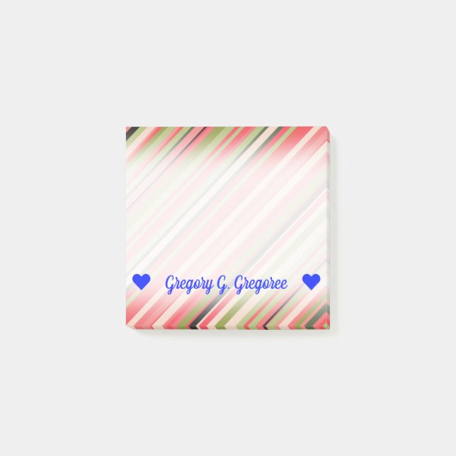 Customizable Name; Watermelon-Inspired Stripes Post-it Notes (Front)