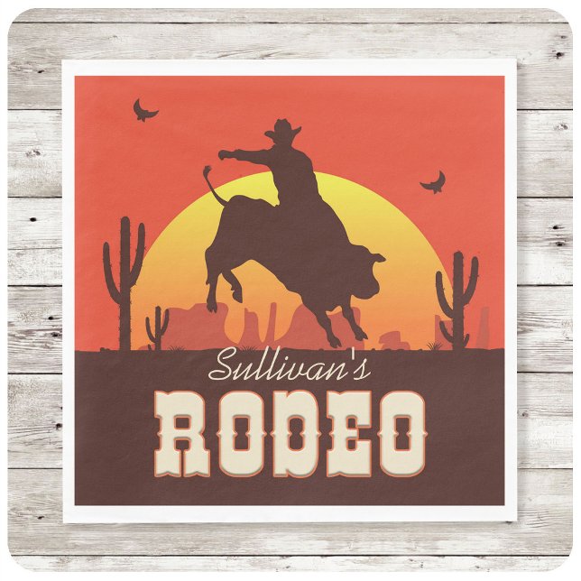 Customizable NAME Western Cowboy Bull Rider Rodeo Napkin (Creator Uploaded)